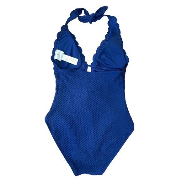 Kate Spade Marina Piccola Scallop Halter Plunge One Piece Navy Swimsuit - Small - Picture 4 of 11